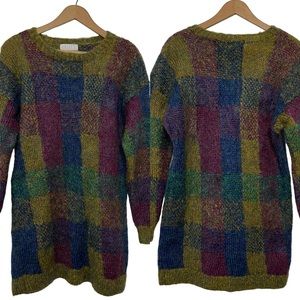 Ralsey vintage mohair blend color block long sleeve fuzzy sweater size M/L